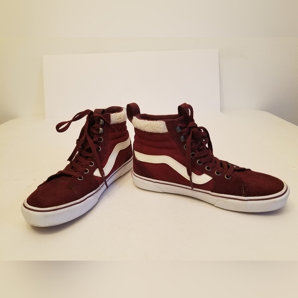 Vans Guard Women's Filmore High Top Sneakers Red Suede Sherpa Size 8